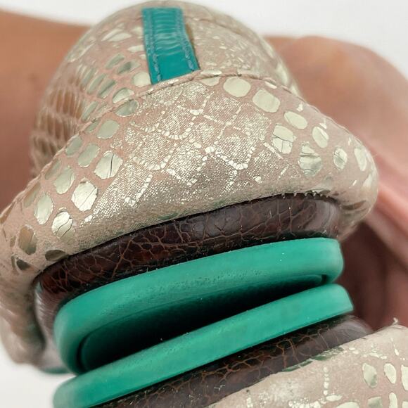 Tieks Romantic Blush Leather Ballet Flats Rose Gold Snakeskin Shiny Metallic 6 - Picture 13 of 16